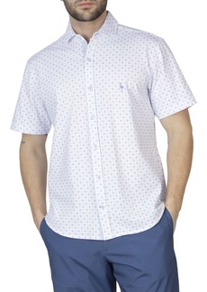 TailorByrd White Geo Floral Knit Short Sleeve Getaway Shirt