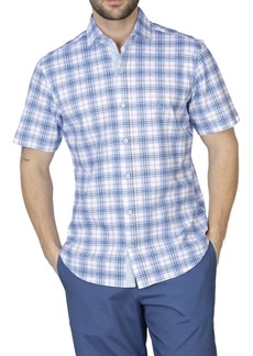 TailorByrd Windowpane Plaid Knit Short Sleeve Shirt - Blue byrd