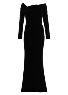 Talbot Runhof Asymmetric Neck Velvet Gown