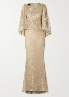 Talbot Runhof Cape-effect Draped Metallic Fil Coupe Tulle Gown