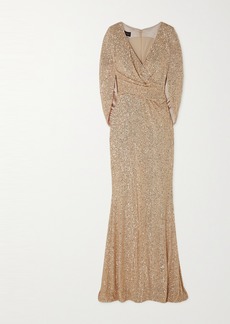 Talbot Runhof Cape-effect Draped Sequined Tulle Gown