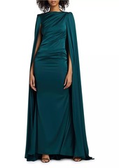 Talbot Runhof Draped Voile Satin Cape Gown