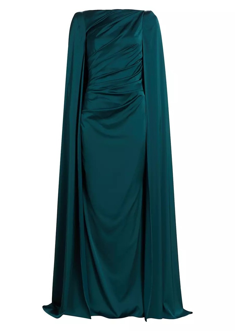 Talbot Runhof Draped Voile Satin Cape Gown