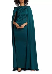 Talbot Runhof Draped Voile Satin Cape Gown