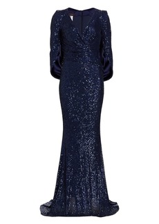 Talbot Runhof Embellished Cape-Sleeve Gown