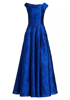 Talbot Runhof Floral Jacquard Cowl Neck Gown