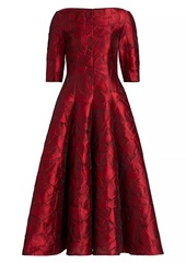 Talbot Runhof Geometric Jacquard Tea-Length Dress