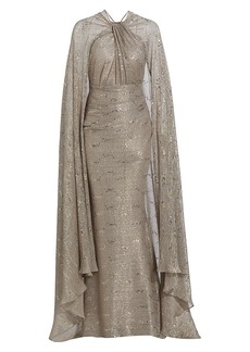 Talbot Runhof Metallic Cape Body-Con Gown