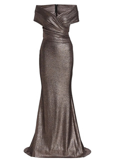 Talbot Runhof Metallic Off-The-Shoulder Gown