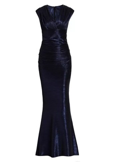 Talbot Runhof Metallic Satin Surplice Gown