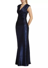 Talbot Runhof Metallic Satin Surplice Gown