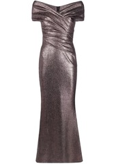 Talbot Runhof metallic sheen draped evening dress
