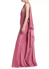 Talbot Runhof Metallic Voile Halter Cape Gown