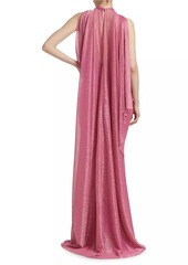 Talbot Runhof Metallic Voile Halter Cape Gown