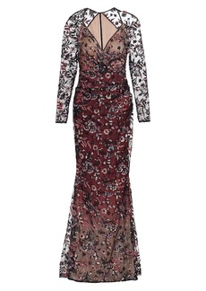 Talbot Runhof Ombré Sequin & Floral-Embroidered Trumpet Gown