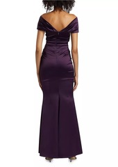 Talbot Runhof Satin Duchesse Off-the-Shoulder Body-Con Gown