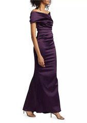 Talbot Runhof Satin Duchesse Off-the-Shoulder Body-Con Gown