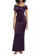 Talbot Runhof Satin Duchesse Off-the-Shoulder Body-Con Gown