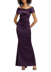 Talbot Runhof Satin Duchesse Off-the-Shoulder Body-Con Gown