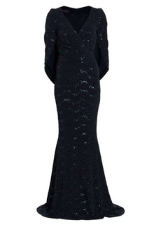 Talbot Runhof Sequin V-Neck Mermaid Gown
