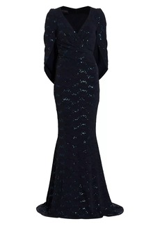 Talbot Runhof Sequin V-Neck Mermaid Gown