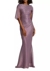 Talbot Runhof Stardust Metallic Cape-Sleeve Gown