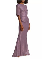 Talbot Runhof Stardust Metallic Cape-Sleeve Gown