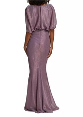 Talbot Runhof Stardust Metallic Cape-Sleeve Gown