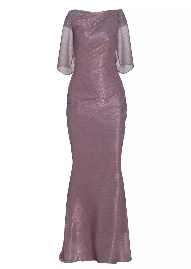 Talbot Runhof Stardust Metallic Cape-Sleeve Gown