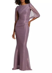 Talbot Runhof Stardust Metallic Cape-Sleeve Gown