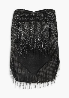 TALBOT RUNHOF - Tadashi cape-effect sequin-embellished glittered stretch-knit bodysuit - Black - US 10