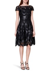 Talbot Runhof Faux Leather Lace Cocktail Dress in Black at Nordstrom