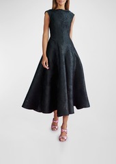 Talbot Runhof Twig And Bloom Jacquard Sleeveless Midi Dress