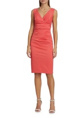 Talbot Runhof Waffle Pique V-Neck Sheath Dress