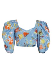 Tanya Taylor Aileen Cropped Floral Puff-Sleeve Top