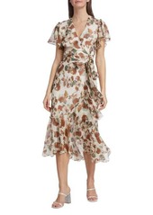 Tanya Taylor Blaire Printed Linen & Silk Wrap Dress