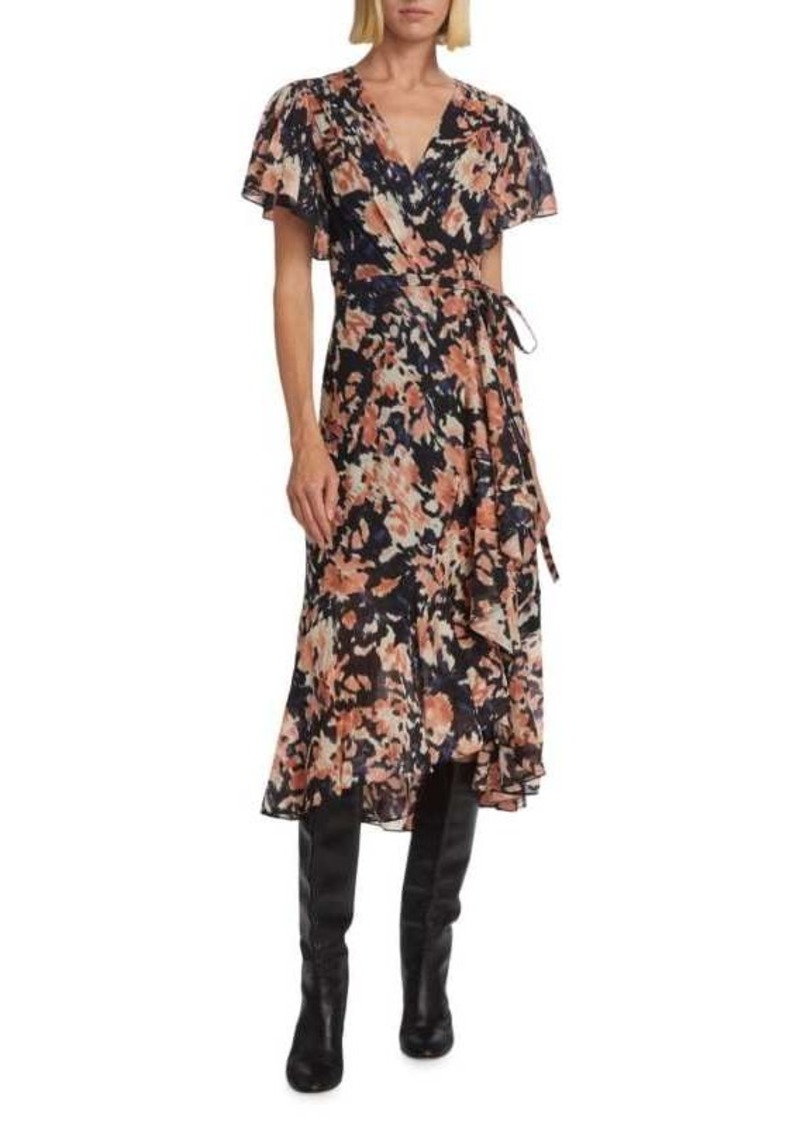 Tanya Taylor Brianna Floral Wrap Silk Blend Midi Dress