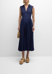 Tanya Taylor Carissa Sleeveless Pleated V-Neck Midi Dress