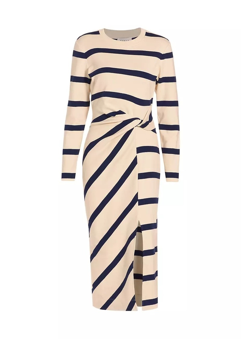 Tanya Taylor Cody Striped Twist Midi-Dress