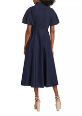 Tanya Taylor Elza Puff-Sleeve Cotton Poplin Shirtdress