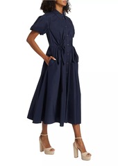 Tanya Taylor Elza Puff-Sleeve Cotton Poplin Shirtdress