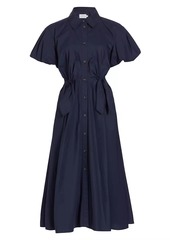 Tanya Taylor Elza Puff-Sleeve Cotton Poplin Shirtdress