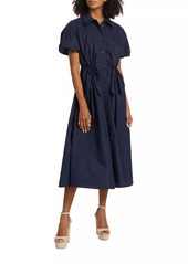 Tanya Taylor Elza Puff-Sleeve Cotton Poplin Shirtdress