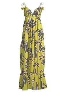 Tanya Taylor Fiorella Palm Tiered Maxi Dress