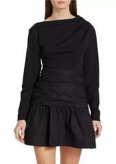 Tanya Taylor Iris Cotton Ruched Long-Sleeve Minidress