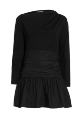 Tanya Taylor Iris Cotton Ruched Long-Sleeve Minidress