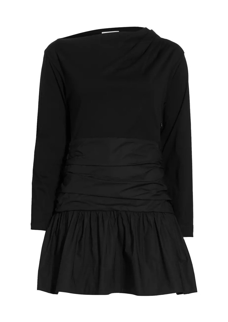 Tanya Taylor Iris Cotton Ruched Long-Sleeve Minidress