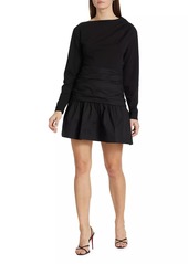 Tanya Taylor Iris Cotton Ruched Long-Sleeve Minidress