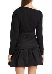 Tanya Taylor Iris Cotton Ruched Long-Sleeve Minidress