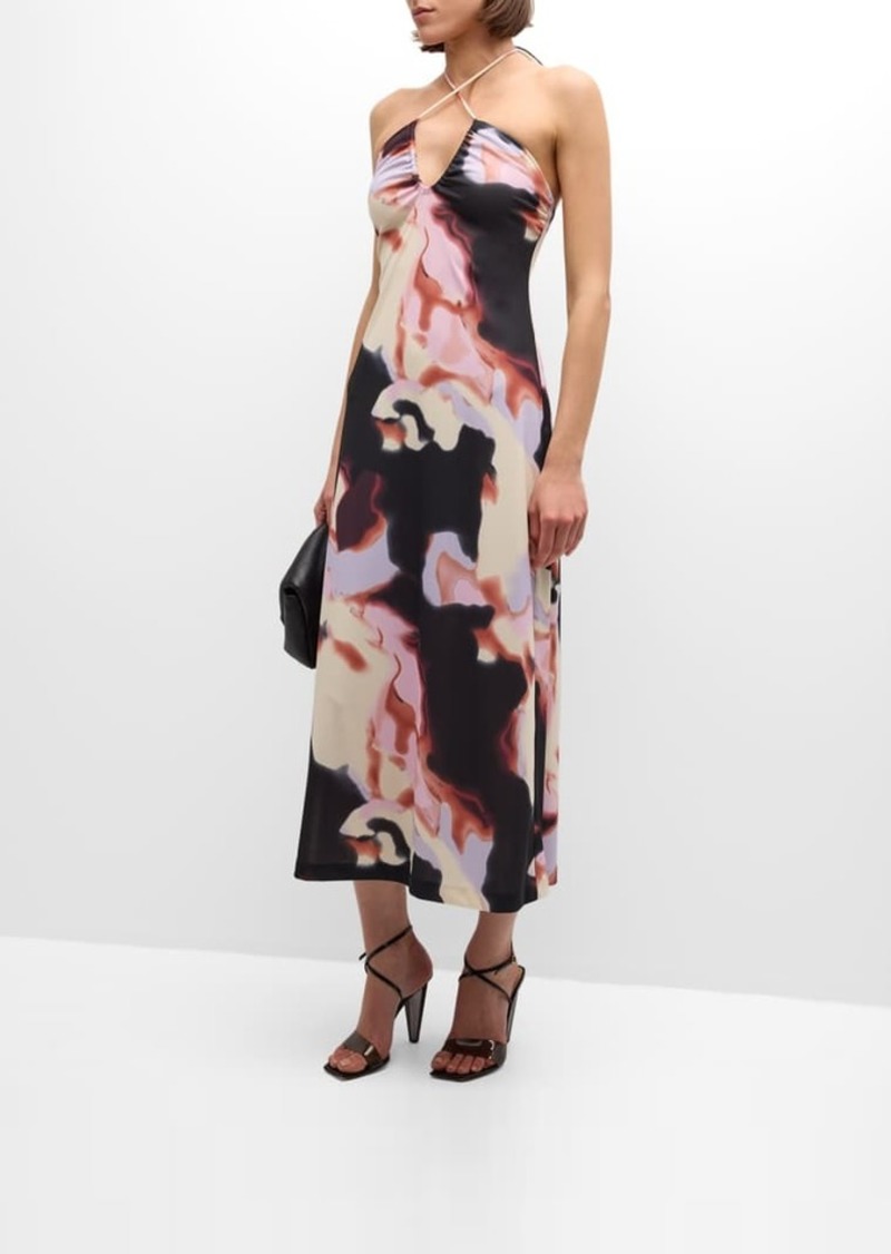 Tanya Taylor Kasia Floral Open-Back Halter Midi Dress